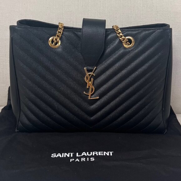 Saint Laurent Grain De Poudre Monogram Matelasse Chevron Bag Large - Picture 1 of 13